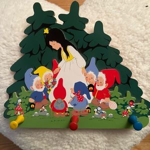 Rare German Carved Wood Snow White & 7 Dwarfs Peg Wardrobe